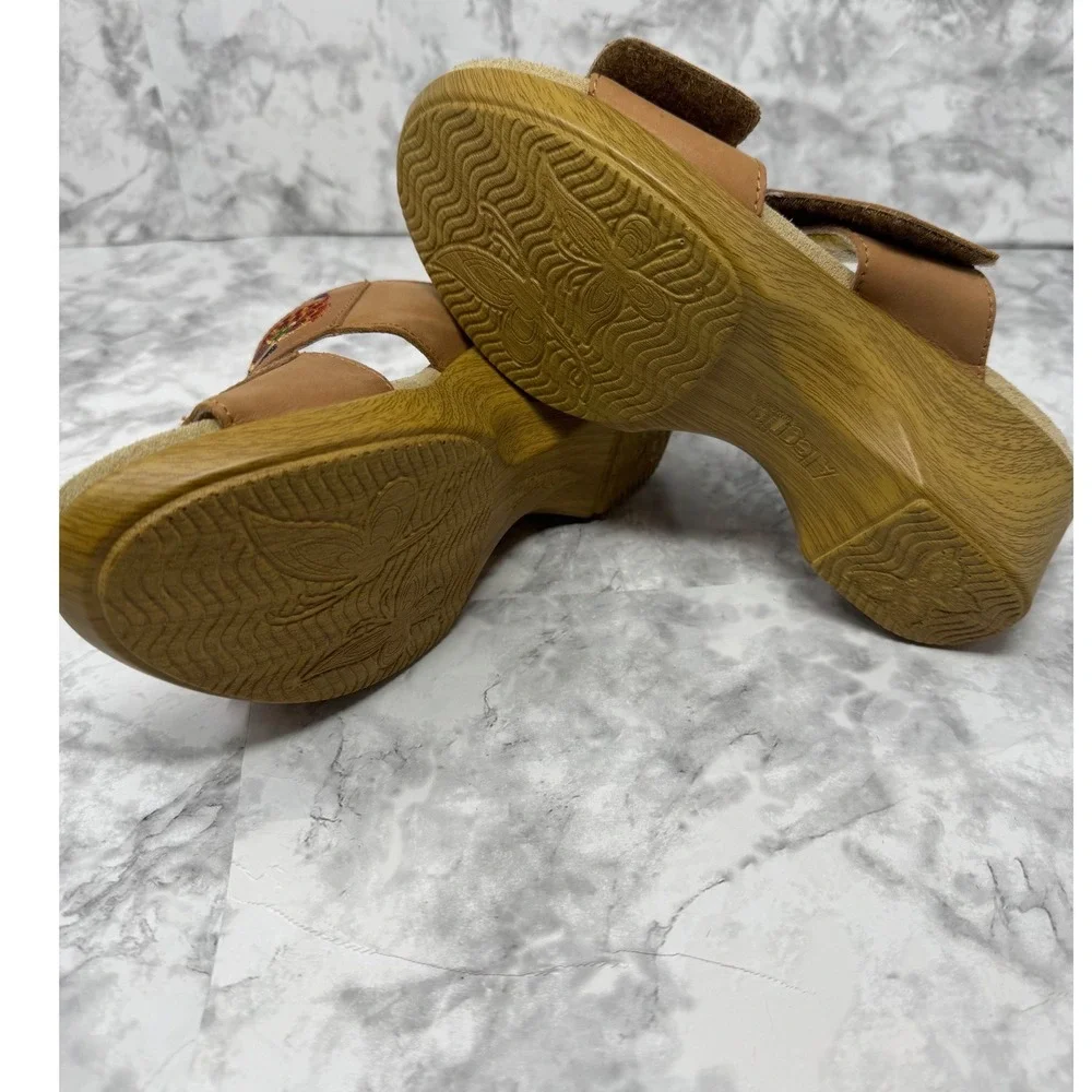 Alegria PG Lite 🦋Leather Floral Embroidered‎ Wedge Slide Sandals BOHO 38 7.5-8